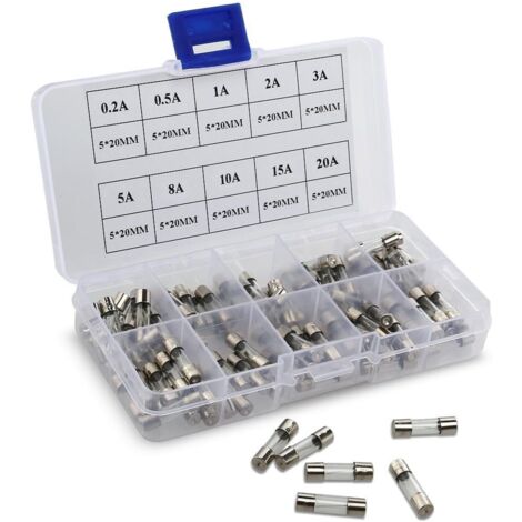 AGC Inline Fuse Holder Screw Type 5x20mm Fast Blow Glass Fuses Fast Blow Auto Glass Tube Fuses Assorted Kit Amp 0.2A, 0.5A, 1A, 2A, 3A, 5A, 8A, 10A, 15A, 20A - 100pcs
