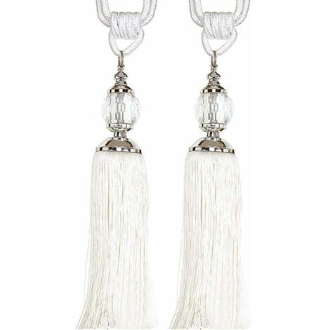 AGE 1 paire de cravate de rideau en cristal gland cravate de rideau en corde / pompon fenêtre coton corde cravate boule (blanc)