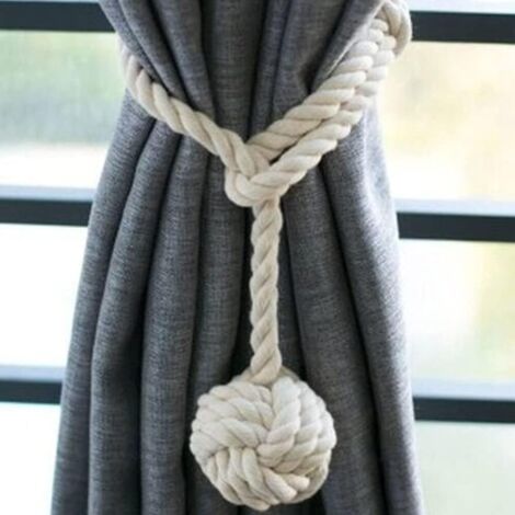 AGE 1 Paire D'embrasses de Rideaux en Corde de Coton Embrasse à Rideaux Pompon Tricot avec Une Boule Faits Main Corde en Coton Boucle à Rideaux pour Décoration dans la Salle ou Chambre, Beige