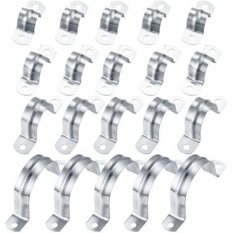AGE 20 Pièces Tuyau Clips 304 Acier Inoxydable, 16mm/20mm/32mm/50mm U-Tube Pince Anneau pour Fixation, Collier de Serrage pour Tuyaux de Gaz Tuyaux en Plastique Tuyaux en Acier