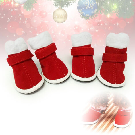 AGE 4pcs Chaussettes pour animaux de compagnie Motif crochet et boucle Chaussettes pour chien Fête de Noël pour chien / chat (taille 5) Rouge