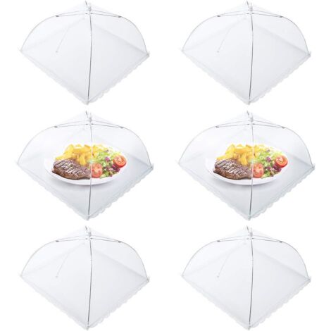 AGE 6pcs Cloche Alimentaire Pliable Anti-Mouche Couvercle de Nourriture en Maille Pliant Tente Parapluie Anti-Insectes Anti-moustiques Protection pour Barbecue Pique-Nique Aliments 43x43x30 cm