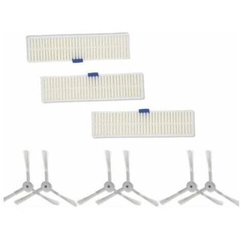 AGE Accessoire pour aspirateur,Pour Aspirateur Rowenta Robot Explorer Series 20 40 50 60, Brosse Latérale Et Filtre Hepa, 6 Têtes De Brosse + 3 Filtres