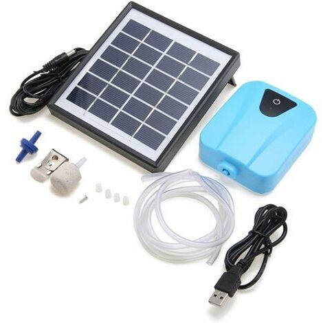 AGE Aérateur solaire pour étang –Pompe à oxygène silencieuse –Débit ajustable –Pour aquariums et bassins de jardin –Matériau ABS –Couleur bleu