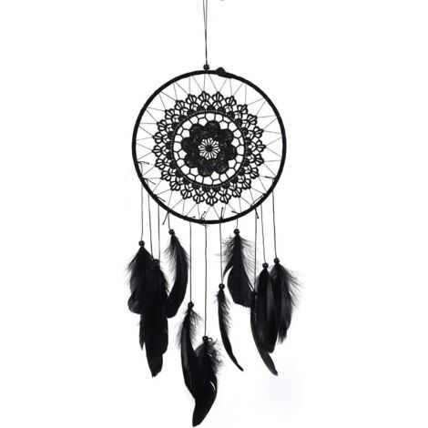 AGE Attrape-rêves Noir, Attrape Rêve Dreamcatcher avec Perles et Plumes pour Décoration Chambre Maison Voiture, 20.5 cm de Diamètre