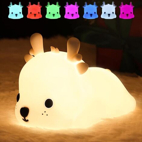 AGE Cerf Animal Lampe Mignon Enfants Veilleuse pour Chambre D'enfants, 7 Couleurs Pépinière Silicone Portable Veilleuse Pour Tout-Petits
