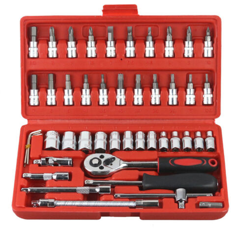 AGE coffret douille cliquet.cle cliquet 1/4''.douilles et coffrets.outillage mecanique auto professionnel.utilisé pour vélo. moteur de moto (46 PCS)