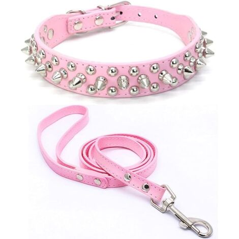 AGE Collier de chien en cuir à pointes Ensemble de laisse Collier de chien à rivet de balle Collier de chien en cuir avec rivets