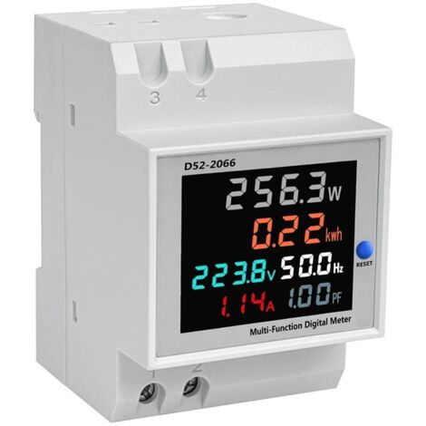 AGE Compteur d'énergie électrique numérique multifonctionnel D52-2066 100A compteur d'énergie électrique de type rail AC250-450V