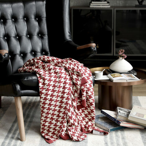 AGE Couverture classique pied de poule rouge et blanc couverture couette sieste couverture unique couverture chauffante canapé couverture vin rouge