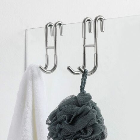 AGE Crochets de porte de douche (paquet de 2), crochets de serviette pour porte de douche en verre sans cadre de salle de bain, crochets de raclette de douche, argent