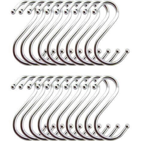 AGE Crochets S en acier inoxydable –Lot de 20 –Antirouille et robustes –Pour suspendre casseroles et outils de jardinage