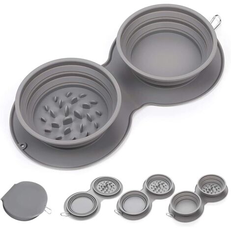 AGE Deux bols pliables pour chien – Bol pliable pour chien à alimentation lente en silicone portable pour chien Kit de voyage bol pliable en silicone chat/chien idéal pour les voyages en famille, la m