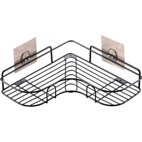 AGE Douche, pas de perçage étagère murale de salle de bain en acier inoxydable cloison de douche d'angle avec raccords festonnés trépied noir 2 patchs transparents à double griffe