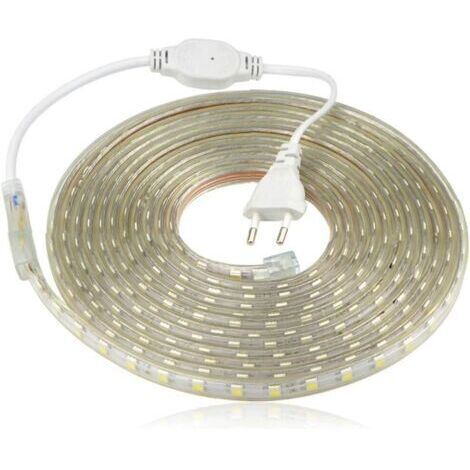 AGE Ersandy – Ruban LED étanche 220V – Lumière blanc chaud – Longueur 4m – IP67 pour intérieur et extérieur – Gaine silicone transparente