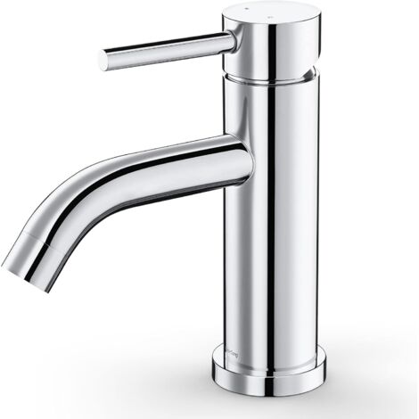 AGE et - et de salle de bain en acier inoxydable chromé, et mélangeur d'eau chaude et froide en acier inoxydable, facile à installer (hauteur 18,5 cm  longueur 19,3 cm)