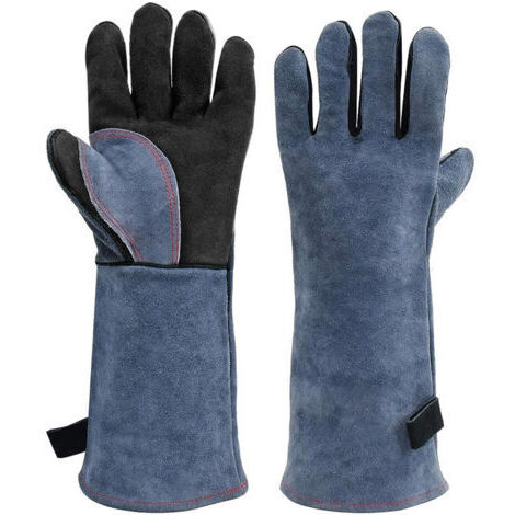 AGE Gants en cuir résistant à la chaleur et au feu avec coutures en Kevlar - Parfaits pour cheminée, four, cuisinière, barbecue, soudure, barbecue, MIG, maniques - Maniques - 40 cm