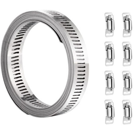 AGE hannger Colier de Serrage Metalique, 4m/13.12ft Pinces en Acier Inoxydable 304 Collier de Serrage de Tuyau Réglable à Vis pour Le Carburant Plomberie, Vis Serrer 8Pcs