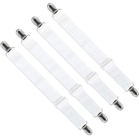 AGE Housse réglable pour draps tendeurs (65cm à 100cm), sangles de fixation sangles de fixation réglables pour draps, canapés, housses de repassage sangles élastiques (blanc, set de 4)