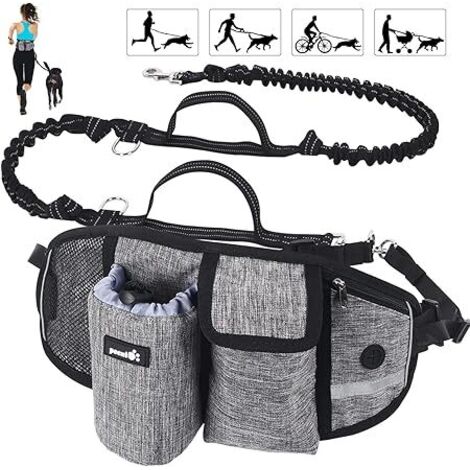 AGE Laisse pour chien Mains libres Laisse pour chien Absorption des chocs Confort Coutures réfléchissantes Idéal pour la course à pied Jogging et la marche Blanc cassé
