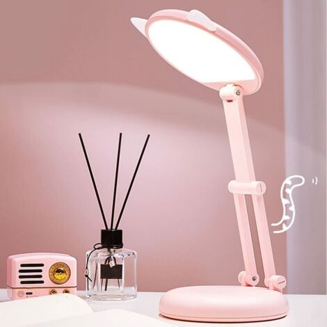 AGE Lampe de bureau LED pour enfants, lampe de chevet oreille de chat rose pour filles, réglable