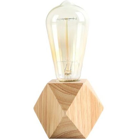 AGE Lampe de table en bois, petite lampe de chevet avec base en bois, idéale pour une chambre, un salon ou un bureau, E27 (ampoule non incluse)