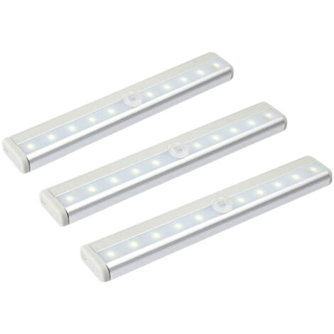 AGE Lampes d'intérieur alimentées par batterie avec capteur de mouvement LED, lot de 3 lampes de placard sans fil 10 bandes LED