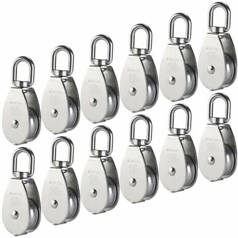 AGE M15 304 poulie simple en acier inoxydable, bloc de rouleau de poulie simple de 15mm, poulie de filet de pêche poulie de traction de poulie simple poulie double poulie de grue crochet de pivot câbl