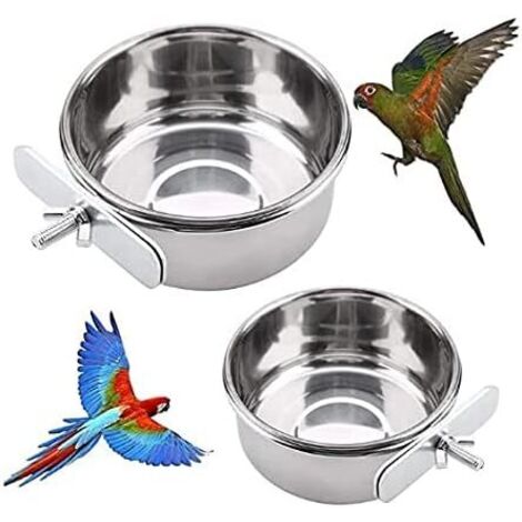 AGE Mangeoire à Oiseaux Oiseau en Acier Inoxydable Tasse à Eau Bol de Nourriture Accessoires de Cage à Oiseaux (2 Pièces)