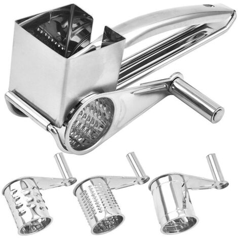 AGE Moulin à Râpe Fromage 1 Tambour Inox - Simple, Résistant et Efficace, Ensemble de trois couteaux de rabot