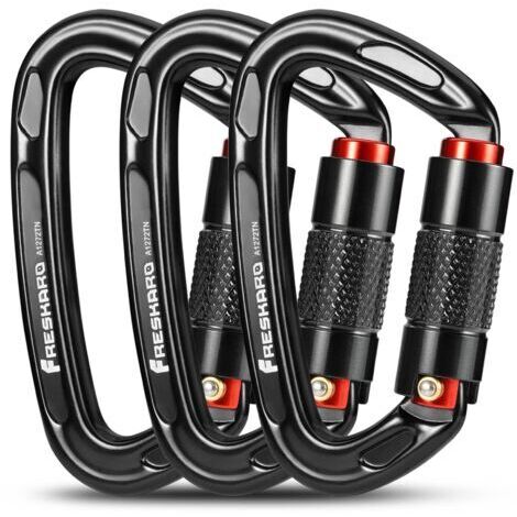 AGE  –Mousqueton d'escalade verrouillage automatique 25kN –10cm noir et gris –Certifié CE pour alpinisme et randonnée –Manipulation facile - 25kN-2550kg