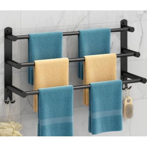 AGE No punch porte-serviettes 3 niveaux avec crochets 50cm étanche noir salle de bain cuisine salle de bain