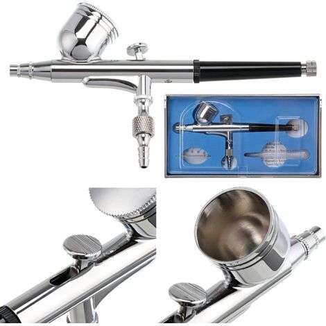 AGE Pistolet aérographe à alimentation par gravité à double action Kit de peinture d'art en aérosol 0.3mm outil pour ongles de tatouage tasse d'alimentation par gravité 7CC et buse de 0.3mm