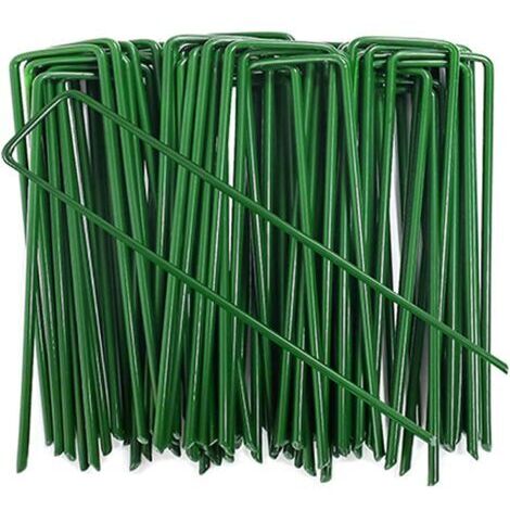 AGE Pointes de gazon synthétique en forme de U de 150 mm, antirouille, pour fixation de barrières anti-mauvaises herbes, bâches de tente en câble métallique, 50 pièces
