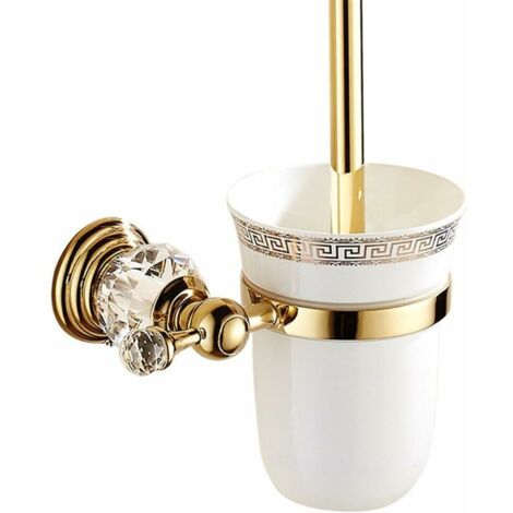 AGE Porte Brosse Toilettes en métal avec verre poli et Set Toilettes Accessoires WC Design Or Fixation Murale et Finition Doré Style Européen por Salle de Bain