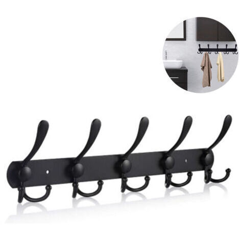 AGE Porte-manteau mural long 40 x 4,2 cm –Acier inoxydable noir –5 crochets pour manteaux, chapeaux, sacs –Charge maximale 30 lb