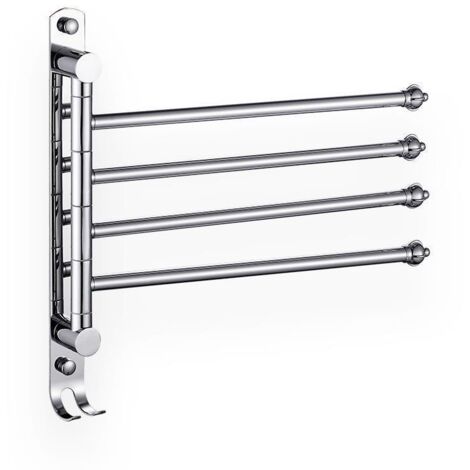 AGE Porte-serviettes mural en acier inoxydable avec 4 bras pivotant à 180 ° pour sèche-serviettes Accessoires pour lavabo de salle de bain Support de rangement pour salle de bain Support suspendu Arge
