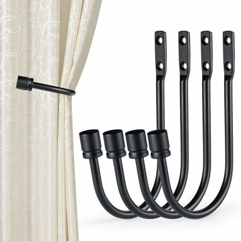 AGE Retenues de rideau, 4 pièces crochet en forme de U fixé au mur de gland de rideau embrasse crochet de draperie embrasse accessoires de rideau (noir