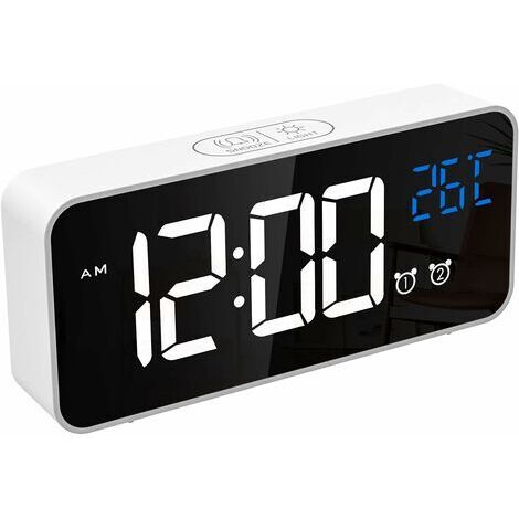 AGE Réveil Numérique, Horloge Numérique LED Horloge Digitale Réveil avec Température/Snooze/ 2 Alarme/12/24 Heures/Port de Recharge USB/16 musiques (Blanc Pur)