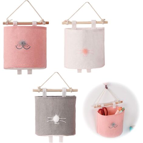 AGE Sac de rangement mural en tissu de lin, organisateur de poche pour porte chambre salle de bain placard 3 pièces