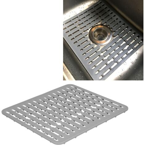 AGE Tapis d'évier pour évier en acier inoxydable/céramique, protecteurs d'évier en PVC pour fond d'évier de cuisine, vaisselle et verrerie, durable et évacuation rapide (gris)