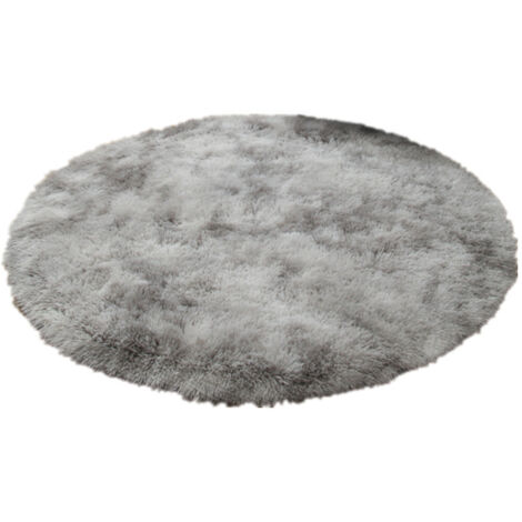 AGE Tapis rond, shaggy, moderne, pour salon, chambre, salle à manger ou chambre d'enfant, tapis de sol confortable et antidérapant (teinté gris clair, 140 cm x 140 cm)