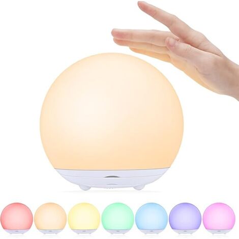 AGE Veilleuse pour enfants, lampe de chevet rechargeable par USB, veilleuse pour bébé avec lumière chaude à intensité variable et 7 lumières de couleur pour chambre