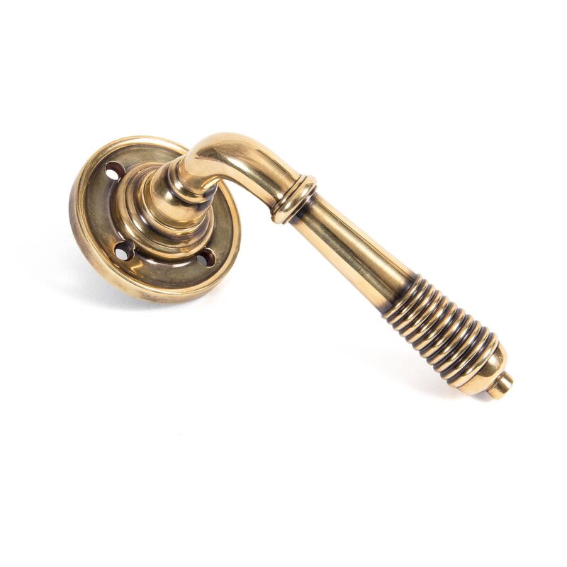 Aged Brass Reeded Lever on Rose Set - From The Anvil