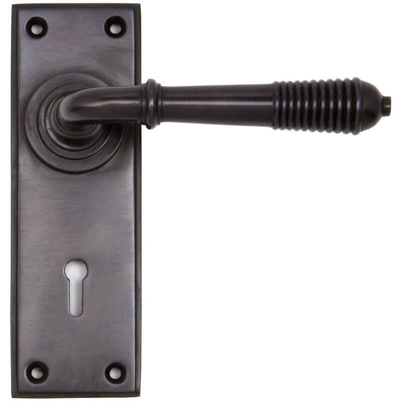 Aged Bronze Reeded Lever Lock Set - From The Anvil