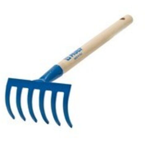 AGEF - RASTRELLINO IN ACCIAIO A 6 DENTICURVI 7X11X31,5CM - CON MANICO IN LEGNO - VERNICIATO BLU