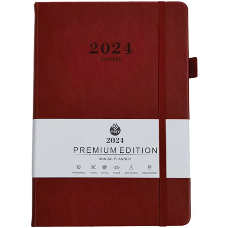 Agenda hebdomadaire et mensuel 2024, agenda journalier en cuir, liste de tâches, agenda de travail, couverture flexible