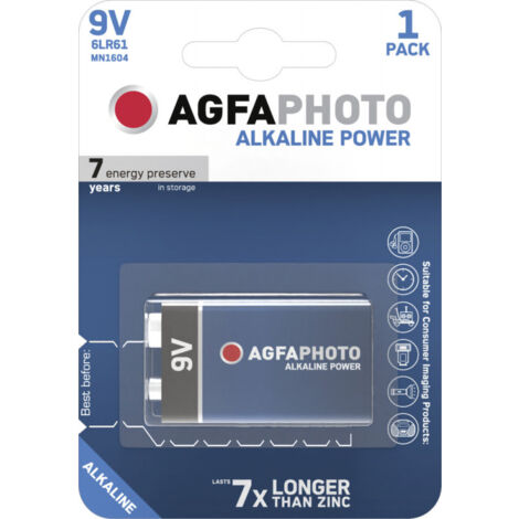 AGFAPHOTO AgfaPhoto 6LR61 - Single-use battery - Alcaline - 9 V - Gris - Rouge - 25 mm - 48 mm (110-802596)