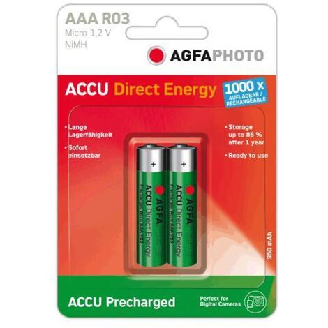 AgfaPhoto Direct Energy - Batteria ricaricabile (950 mAh, Nichel-idruro metallico (NiMH), 1,2 V, AAA) Verde