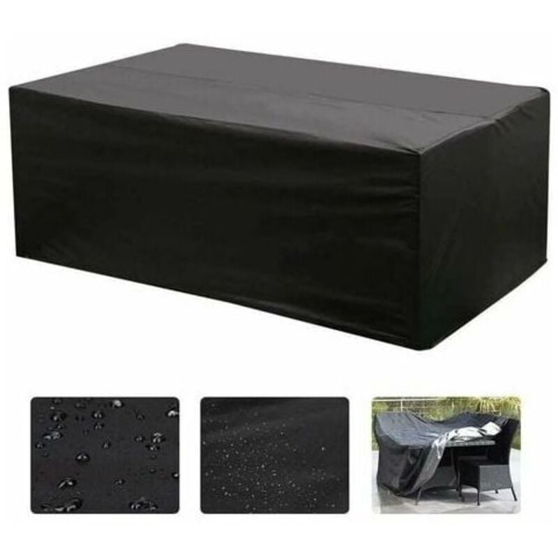 Housse Salon de Jardin 213X132X74cm Exterieur Etanche Coupe-Vent Poussière Tissu 210D Oxford Noir Housses de Meubles avec Boucle de Verrouillage